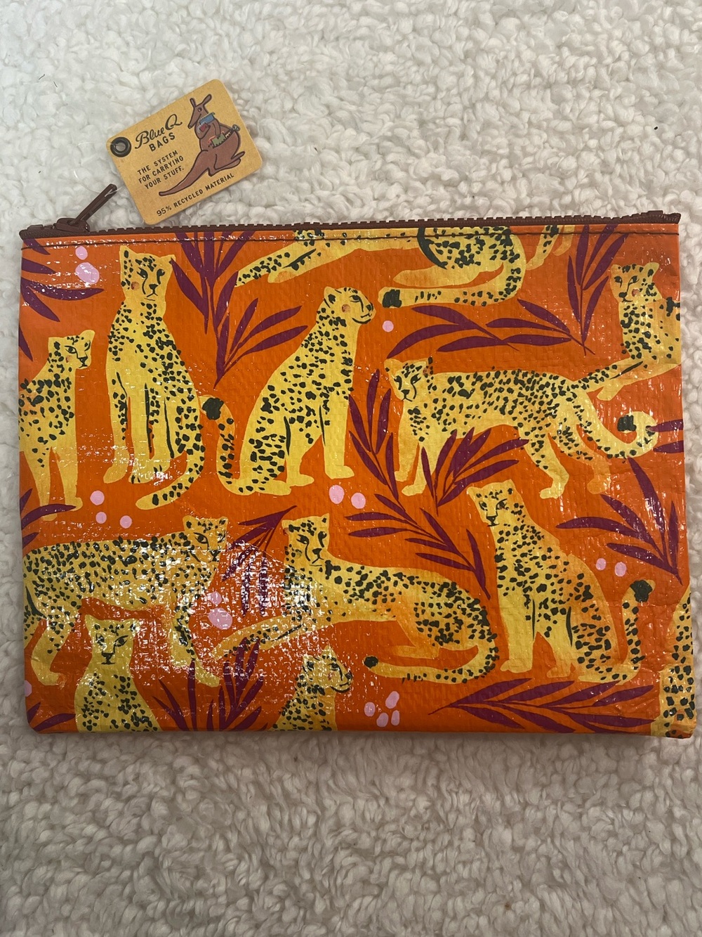 Blue Q Orange Leopard Print Zip Pouch